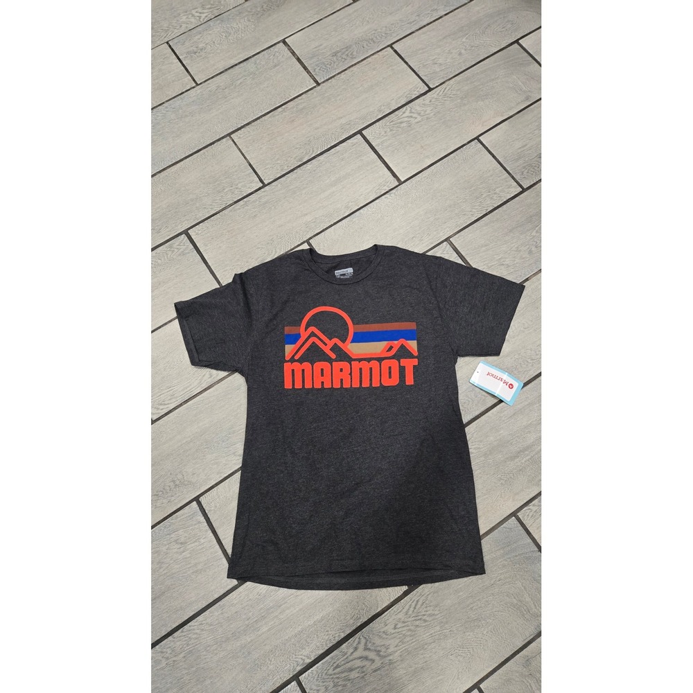 NWT Marmot Mens T Shirt Charcoal Heather Short Sleeve Graphic Print Size M
